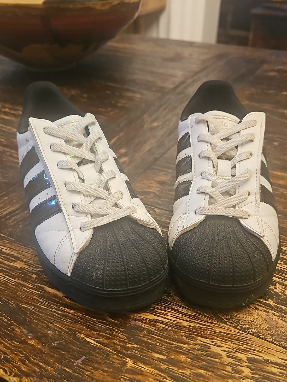 adidas Kids White and Black Shell Toe Sneakers Superstar Girl 2
